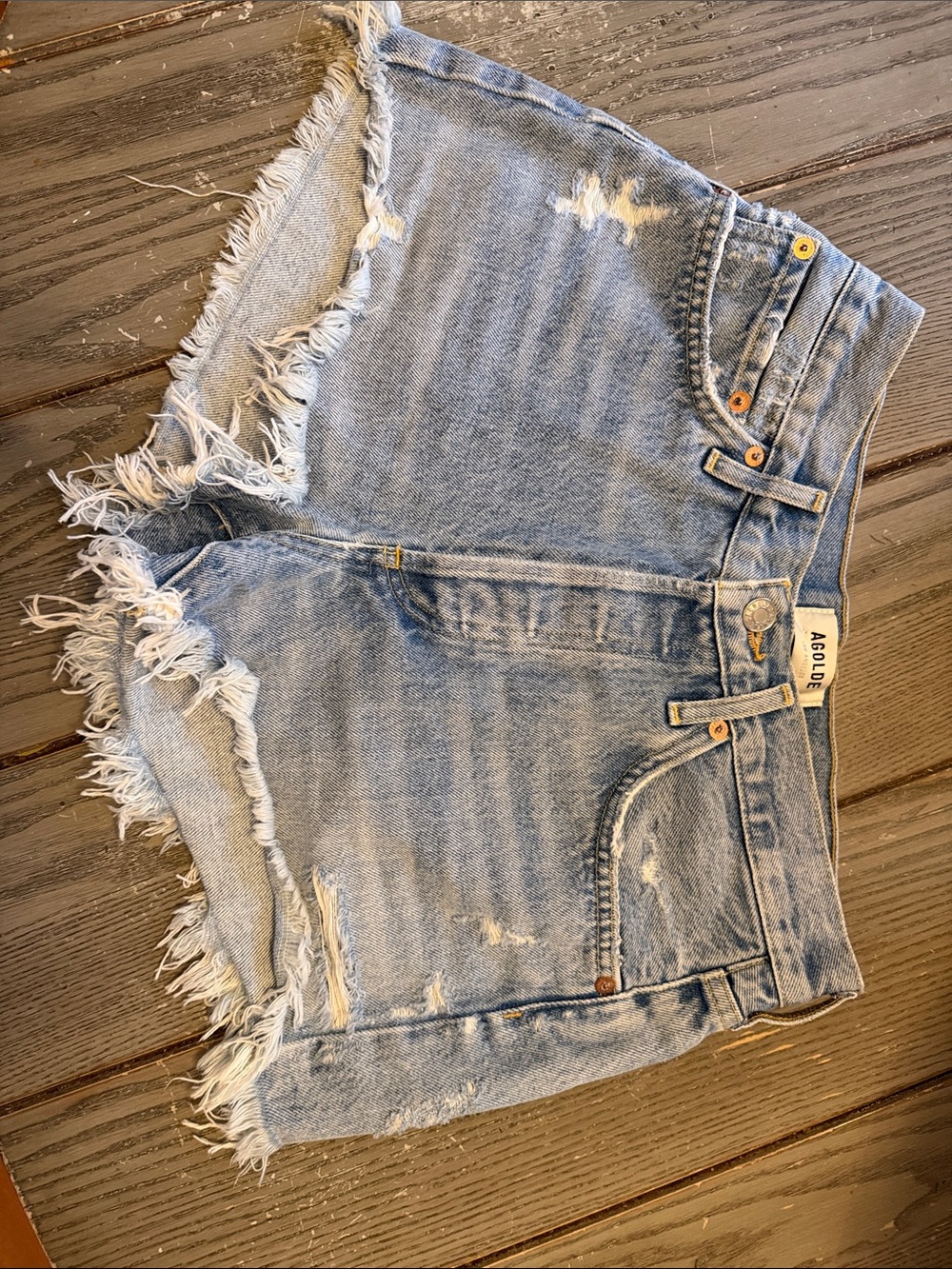 Agolde Light Blue Distressed Frayed Hem Denim Shorts